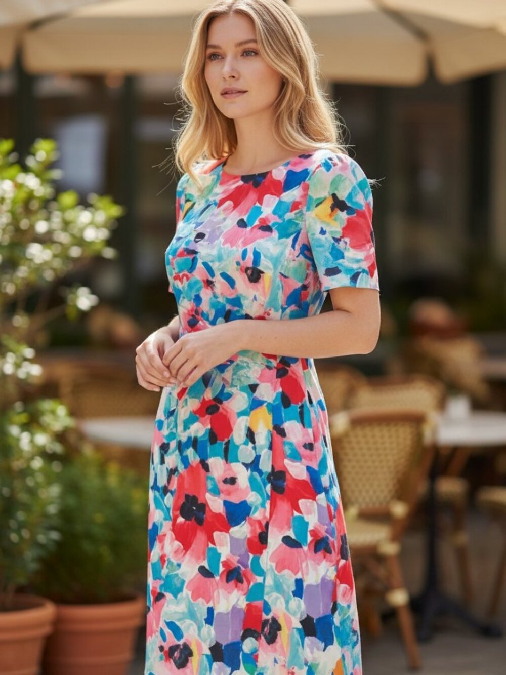 Karl Lagerfeld Scuba Floral Print Crew Neck Short Sleeve Sheath Dress NWT